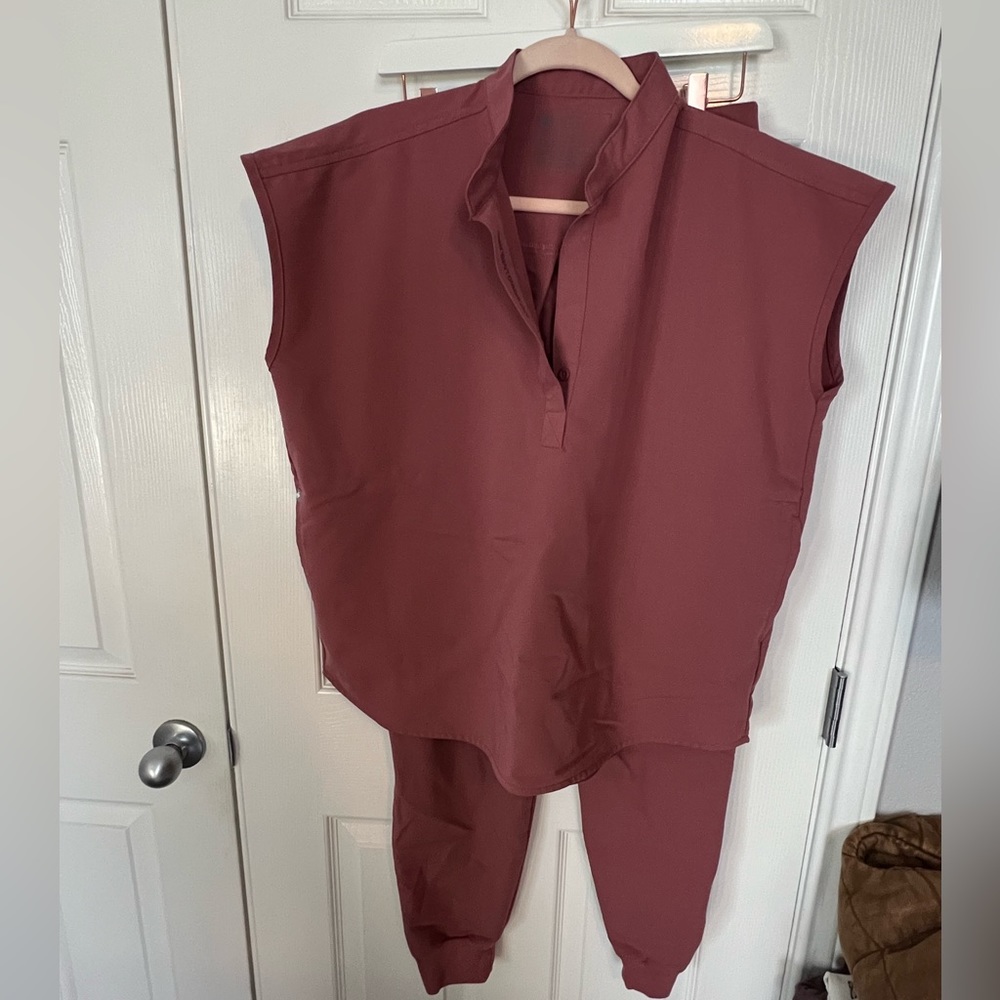 Mauve FIGS Scrubs Jogger and Rafaela Top